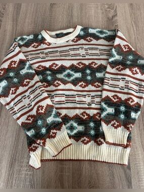 The Men's Store Cream, Rust & Teal Patterned Men's Sweater